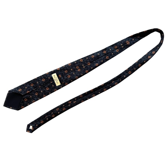 Villa Bolgheri Mens 100% Silk Tie Made in Italy Floral Geo Patterned Dark Navy - Picture 3 of 10